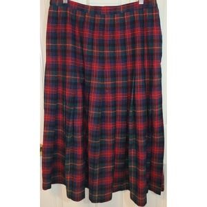 Vtg PENDLETON 100% wool midi skirt red blue sz 8 plaid Academic Pleated Skirt
